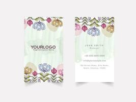 Vertical Floral Business Card Template In Front And Back Side. vector