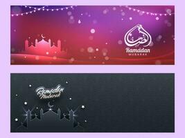 Ramadan Kareem or Ramadan Mubarak Header or Banner Set. vector