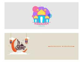 Ramadan Kareem or Ramadan Mubarak Header or Banner Set. vector