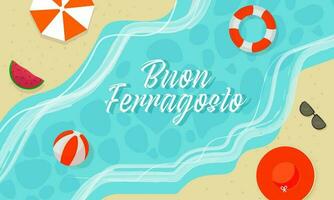 Buon Ferragosto Concept With Top View Of Summer Beach Background. vector