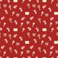 Christmas Theme Pattern On Red Background. vector