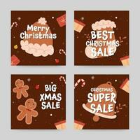 Merry Christmas Posts Or Template Layout With Xmas Festival Elements In Four Options. vector