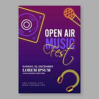 Open Air Music Fest Flyer Design With Event Details In Gradient Purple Color. vector