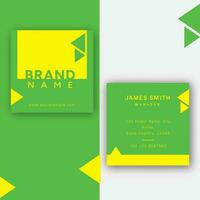 Green And Yellow Business Card Template Or Post Layout With Double-Sides. vector