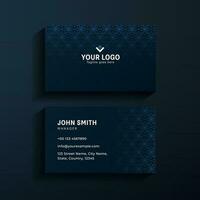 Elegant Business Card Design With Double-Sides In Dark Blue Color. vector