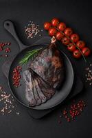 Delicious smoked or cured mahan horse meat sausage with spices and herbs photo