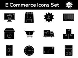 Glyph Style Set of  E- Commerce Icon In Flat Style. vector