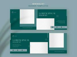 Set Of Minimalist Social Media Banner, Template Design With Copy Space In Green And White Color. vector