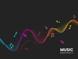 Abstract Gradient Dotted Wavy Background And Music Notes. vector