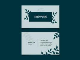 Business Card Template Layout With Double-Sides On Teal Background. vector