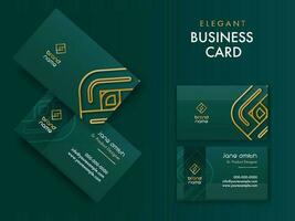 Double-Sides Editable Business Card Templates In Teal Green Color. vector