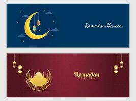 Ramadan Kareem or Ramadan Mubarak Header or Banner Set. vector