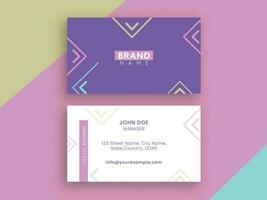 Purple And White Business Card Template Design With Double-Sides. vector