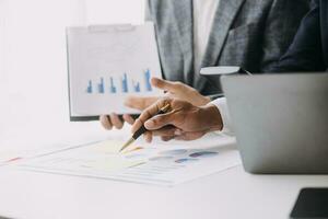 Document Businessman working modern computer Document Management System , Virtual online documentation database and process automation to efficiently manage files, photo