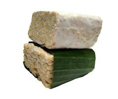 Raw Tempeh or Tempe, Indonesian traditional food, made from fermented soybeans, On White Background. photo