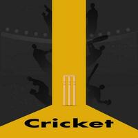 Silhouette Cricket Players With 3D Wicket Stumps On Yellow And Black Background For Championship Concept. vector