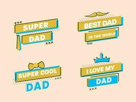 Happy Fathers Day Quotes As Super Dad, Best Dad In The World, Super Cool And I Love My Dad On Peach Background. vector