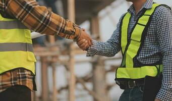 aerial view of construction worker in construction site photo
