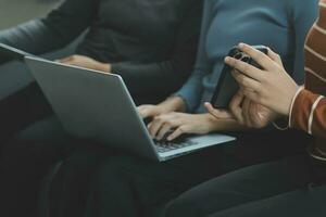 Close up of woman hand using credit card and laptop for payment and online shopping, Online shopping, payments digital banking, E-commerce concept. photo