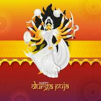 Happy Durga Puja celebration greeting card design with illustration of Beautiful Hindu Goddess Durga on abstract background. vector