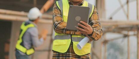 aerial view of construction worker in construction site photo