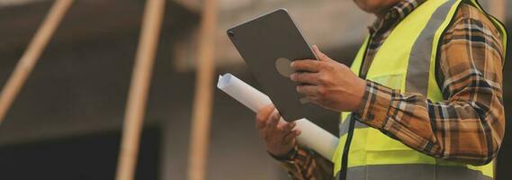 aerial view of construction worker in construction site photo