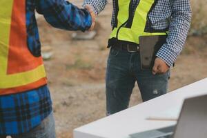 aerial view of construction worker in construction site photo