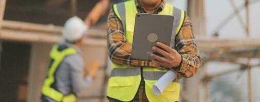 aerial view of construction worker in construction site photo