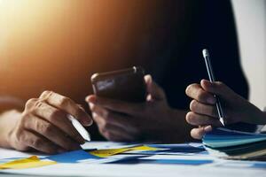 ux Graphic designer creative sketch planning application process development prototype wireframe for web mobile phone . User experience concept. photo