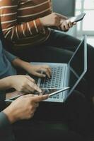 Close up of woman hand using credit card and laptop for payment and online shopping, Online shopping, payments digital banking, E-commerce concept. photo