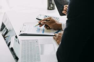 Document Businessman working modern computer Document Management System, Virtual online documentation database and process automation to efficiently manage files, photo