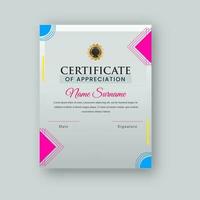 Certificate Of Appreciation Or Diploma Template Design In Gray Color. vector