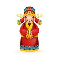 Chinese God of Wealth Standing on White Background. vector