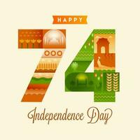 Seventy Fours Years Of Independence Day With Indian Culture Or Heritage Over Background. vector