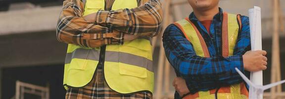 aerial view of construction worker in construction site photo