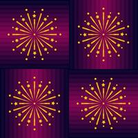 Golden Fireworks On Purple Background In Four Part. vector