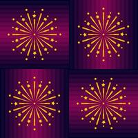 Golden Fireworks On Purple Background In Four Part. vector