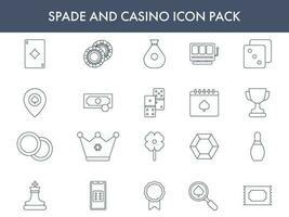 Blue Line Art Set of Spade And Casino Icon. vector