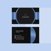 Horizontal Business Card Template Layout With Strip Pattern In Black And Blue Color. vector