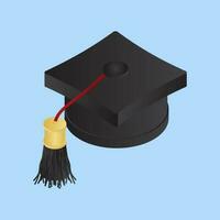 3D illustration of Black Graduation Cap on blue background. vector