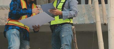 aerial view of construction worker in construction site photo