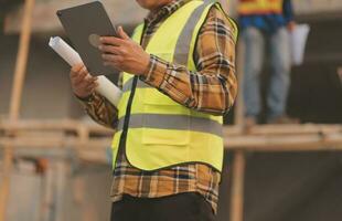 aerial view of construction worker in construction site photo