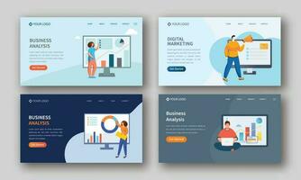 negocio análisis y digital márketing establecido aterrizaje página en cuatro opciones vector
