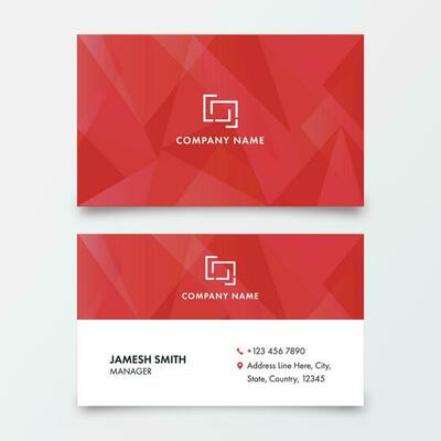 Polygonal Business Or Visiting Card In Red And White Color.