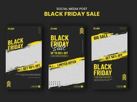 Black Friday Social Media Sale Post Or Template Design With Discount Offer In Three Options. vector