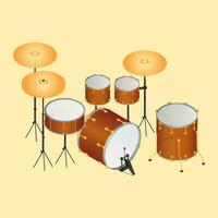 Music Drum set on yellow background. vector