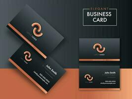 Editable Business Or Visiting Card Set On Grey And Peach Background. vector