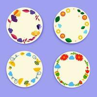 Empty Round Spring Or Floral Frame Collection On Violet Background. vector