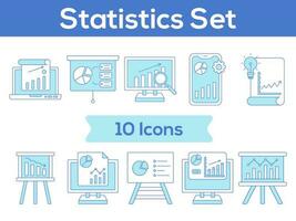 Blue And White Color Set of Statistics Icon In Flat Style. vector