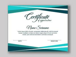 Certificate Of Appreciation Template Layout In Cyan And White Color. vector